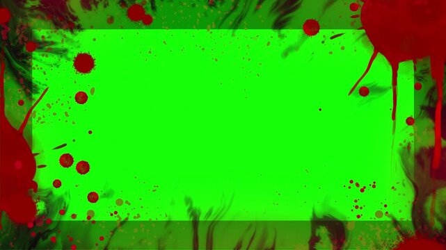 Grunge green screen with red blood splatters on transparent background