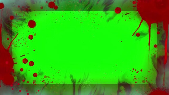 Grungy green text frame with red blood splatters on transparent background