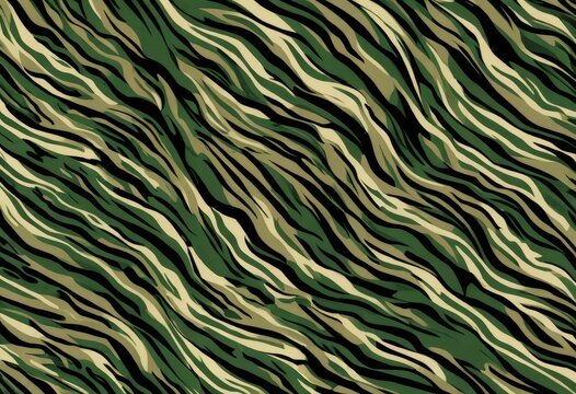 Zebra print camouflage pattern with khaki and black organic wavy lines