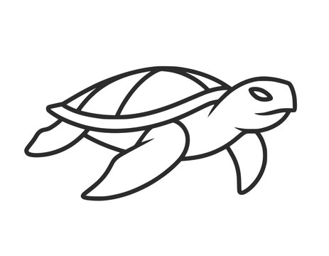 World Oceans Day: Simple Line Art Illustration of a Sea Turtle Swimming