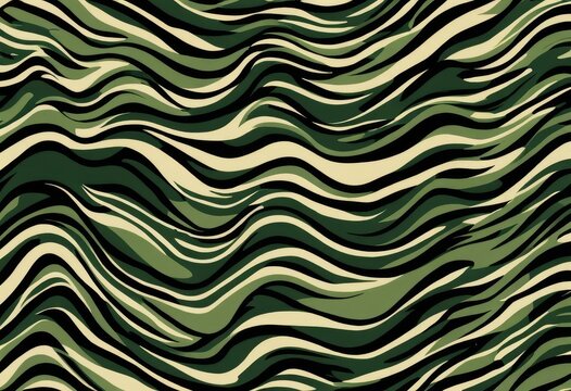 Zebra print camouflage pattern with khaki and black organic wavy lines