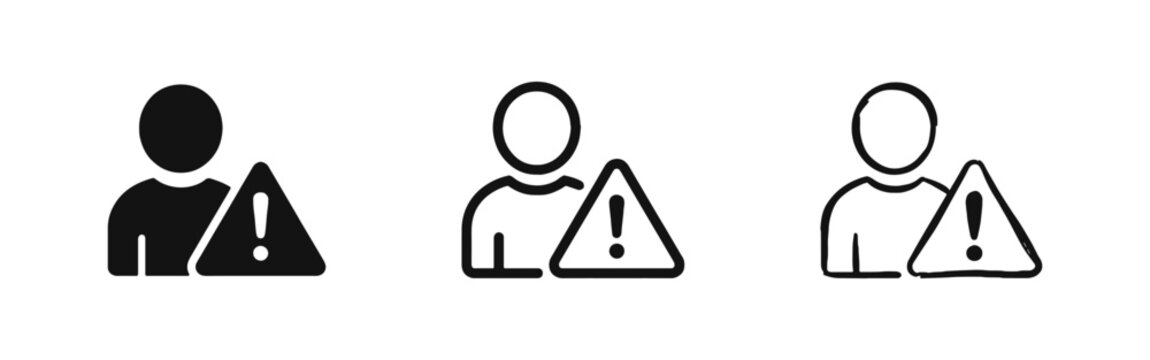 User profile with warning alert sign icon set for error or notification