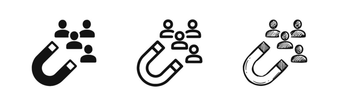 Magnet attracting people icons set representing lead generation and marketing