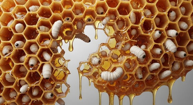 Melting honeycomb with bee larvae