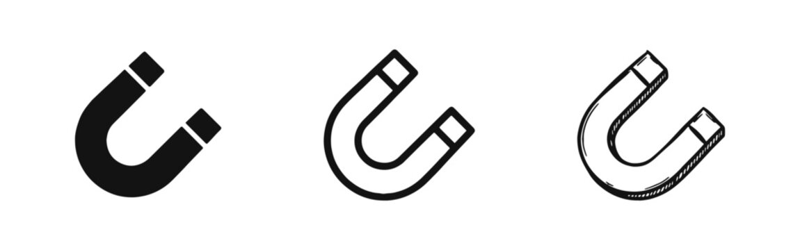 Magnetic Attraction Icon Set Featuring Horseshoe Magnet Symbol for Physics and Marketing