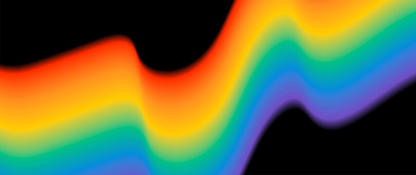 Pride month soft rainbow wave on black background. Colorful gradient banner vector.