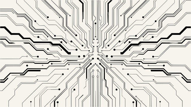 Digital circuit board background showcasing white electronic patterns. Vector tech design with semiconductor lines, motherboard elements, and modern circuitry composition. Digital vector illustration