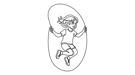 Obraz premium Little girl jumping rope line art illustration.