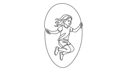 Obraz premium A cute little girl jumping rope line art illustration.