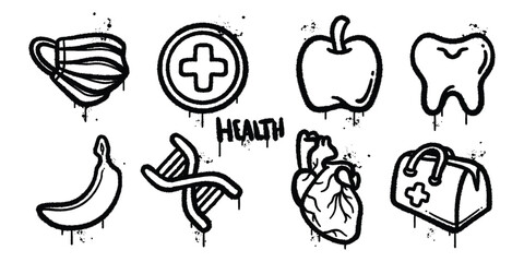 Set of graffiti spray Creative Icon Design for the World of Health and Fitness vector illustration © Sink artworks