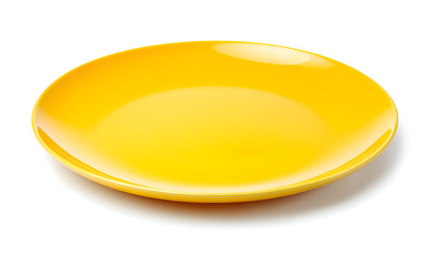A stylish yellow plate that is isolated on a white background.
