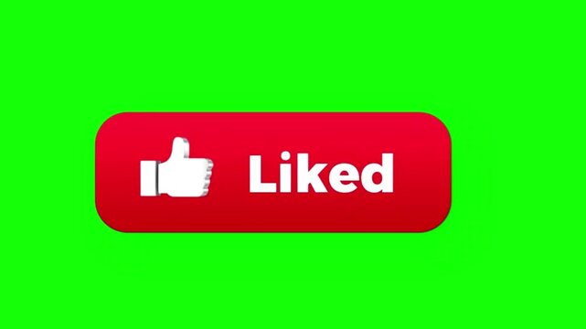 Animated like and liked social media buttons on green background with fire effects on transparent background