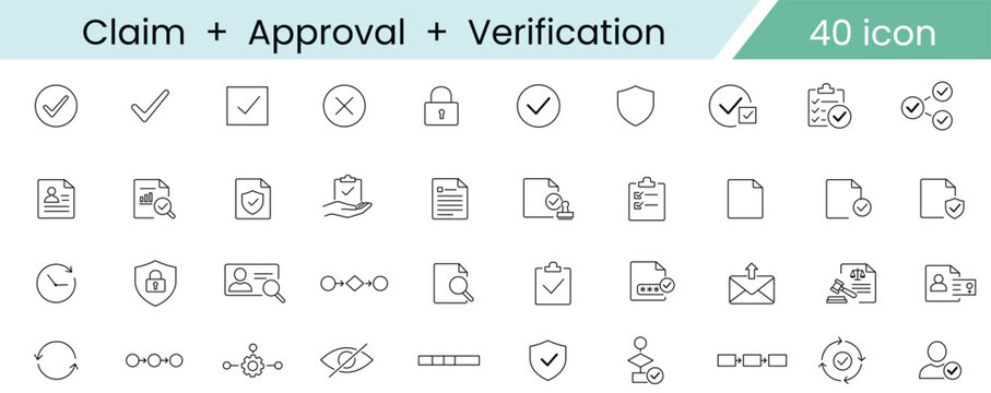 Flat icons set for claim approval and verification process workflow