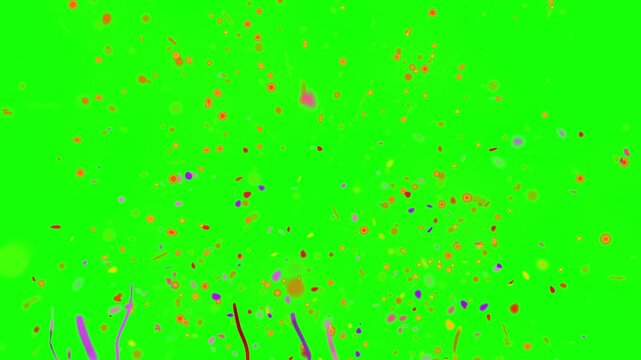 Colorful confetti and ribbons falling on transparent background in celebration