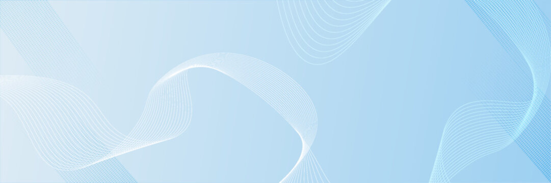 Abstract light blue banner background with elegant white wavy lines, halftone patterns, and a thin border frame.Eps 10