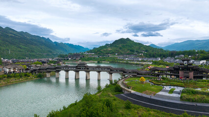 Fototapeta premium Millennium old villages and covered bridges on the river