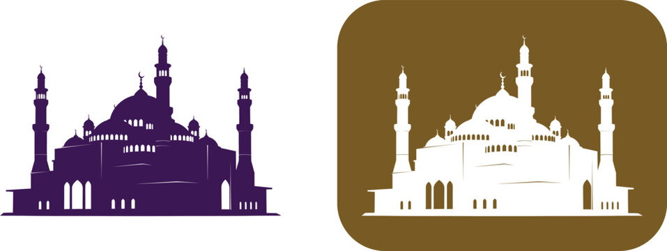 Islamic mosque architecture illustration with minarets and dome Vector, illustration