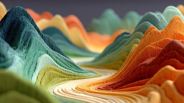 Smooth curved layers of colored paper forming abstract topographic style composition images