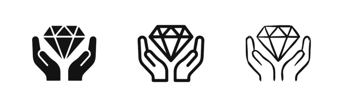 Hands holding diamond icon for value protection and premium quality service in three styles