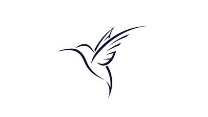 Obraz premium Abstract dark blue line art hummingbird in flight on white background