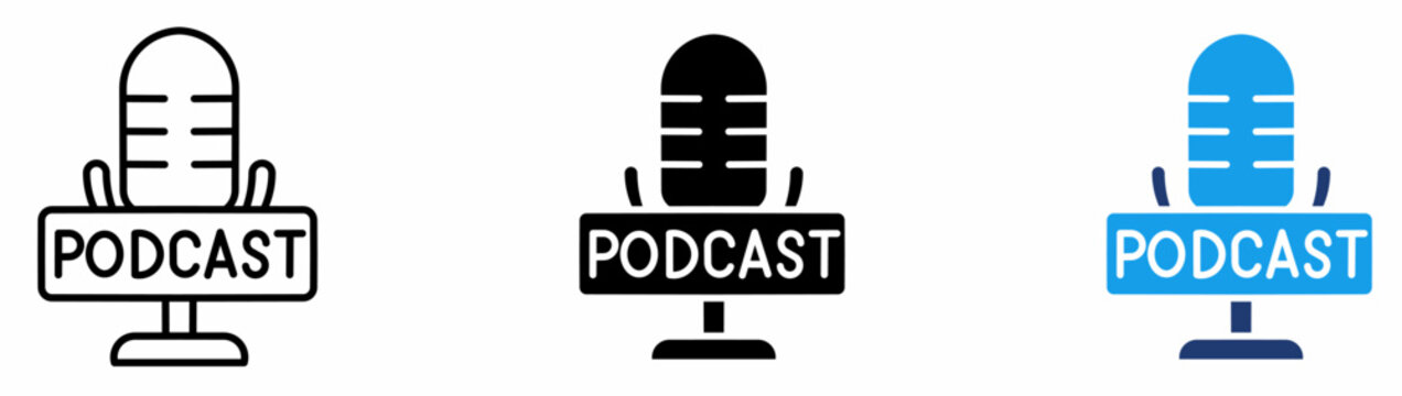 Digital Content Creation and Podcast Hosting Icon Set.