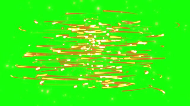 Golden confetti particles flying in three groups on transparent background