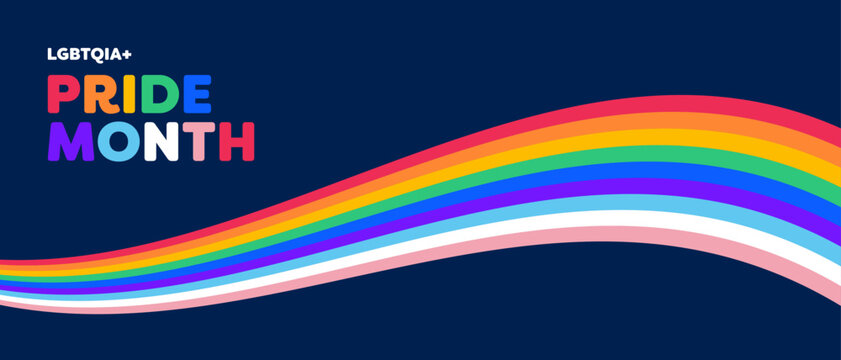 Pride Banner with LGBTQIA Rainbow Flag Wave. Pride Month Vector Illustration. Pride Rainbow Flag Wave Background.