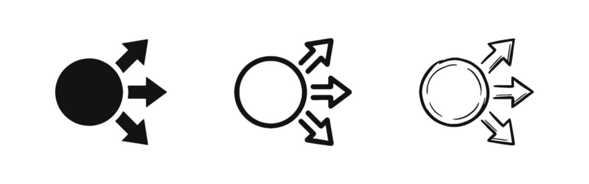 Diversification and Data Distribution Icon Set with Circle and Three Arrows