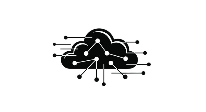 Cloud computing icon displays a network of connected nodes and lines on a white background.