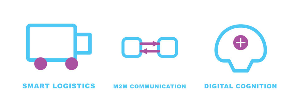 Smart logistics and machine to machine communication digital cognition icons set.