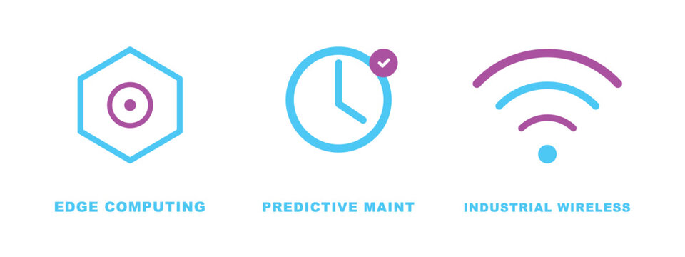 Edge computing predictive maintenance and industrial wireless communication icons set.