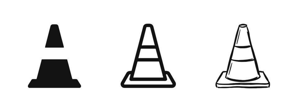 Traffic cone and road safety icon set for construction and warning