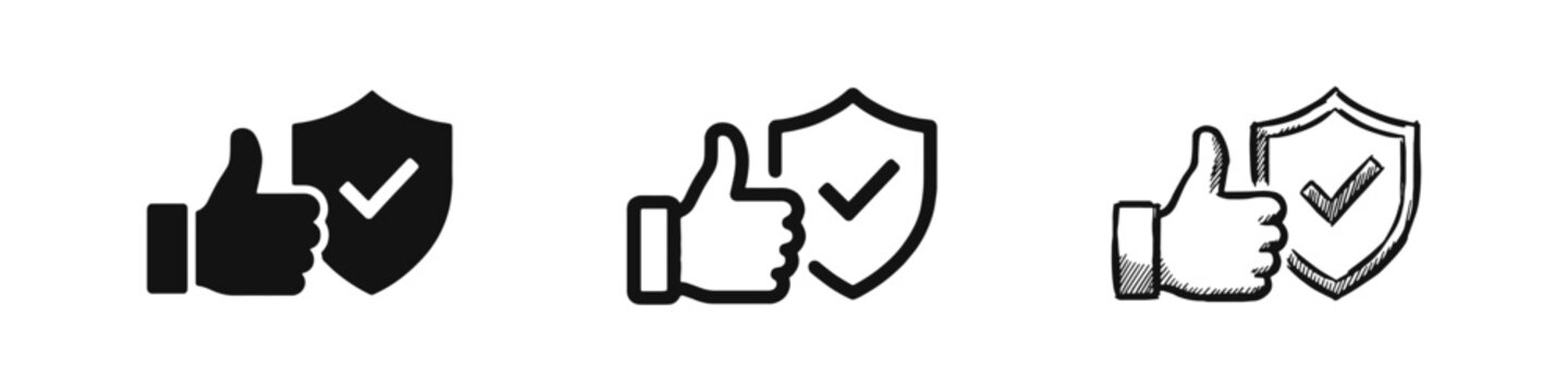 Trust and Quality Assurance Icons with Thumbs Up and Shield