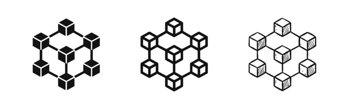 Blockchain and Data Structure Cube Network Icons