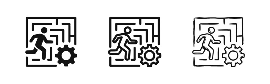 Problem Solving and Strategy Icons with Person in Maze