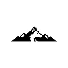 Wolf head silhouette filled with mountain landscape, nature logo concept © za