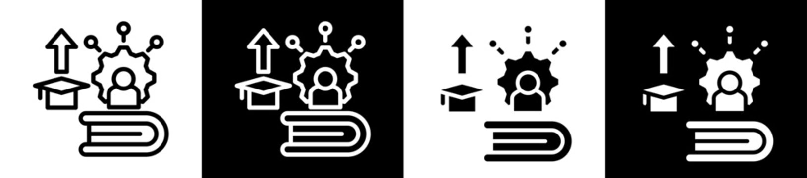 Skill Course Icon Set In Black And White Filled Style Collection 