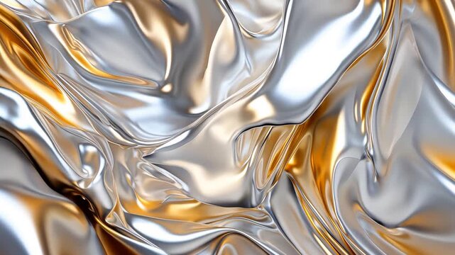 Shiny metallic foil with warm light reflections and bokeh effect