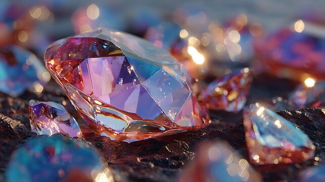 Fractured glass crystals forming abstract geometric reflections images