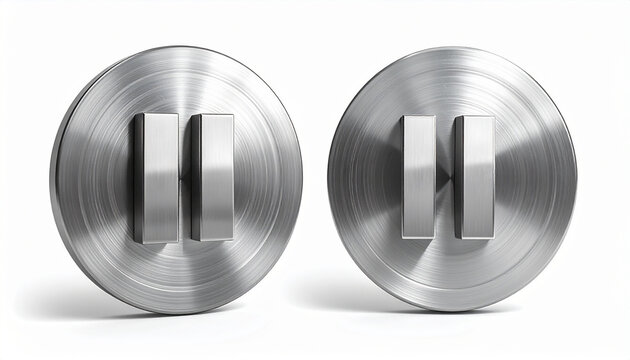 Metallic pause buttons on white background