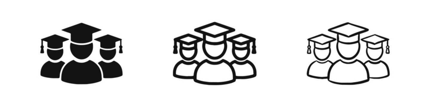 Group of graduates or university students icon set