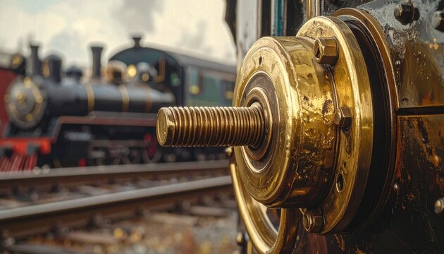 Vintage train handbrake wheel close-up on heritage railway rolling stock in industrial setting