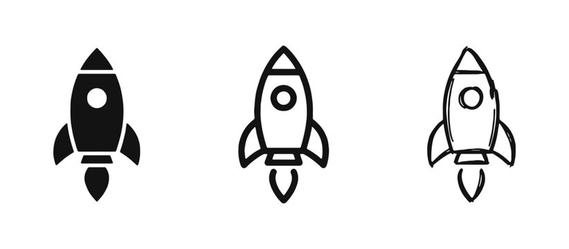 Rocket launch, startup or business success icon set