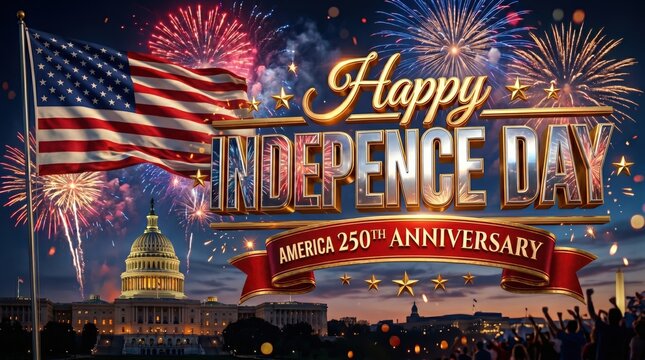 Vibrant patriotic graphic celebrating america's 250th independence day anniversary with fireworks display for commercial use.