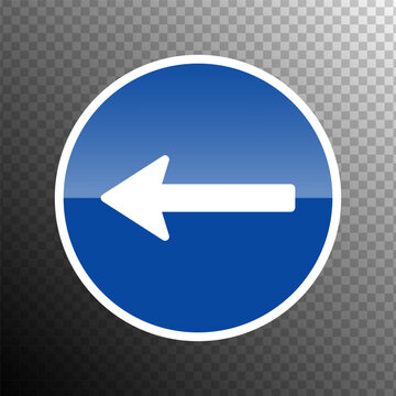Blue Left Arrow Mandatory Direction Traffic Sign Icon Isolated