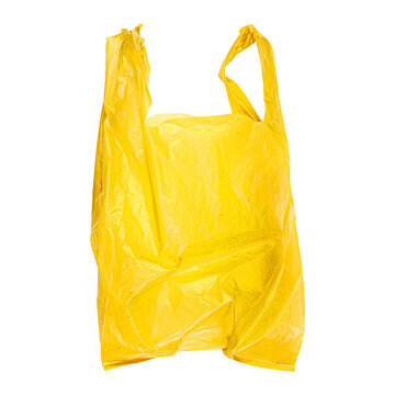 Yellow plastic shopping bag isolated on white background with clipping path