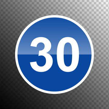 Blue Mandatory 30 Sign Icon Glossy Thirty Speed Limit Vector