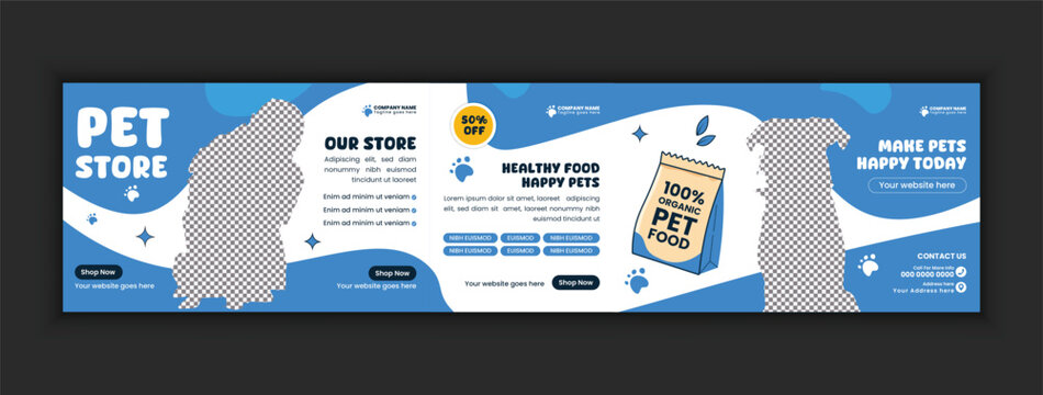 Pet Store Social Media Carousel Template, Blue 5-Slide Instagram Banner Layout for Dog Food Sale, Veterinary Clinic Promotion, & Animal Adoption Drive Vector Design
