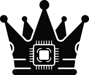 Black silhouette crown icon with integrated computer microprocessor central processing unit © JB Design Studio