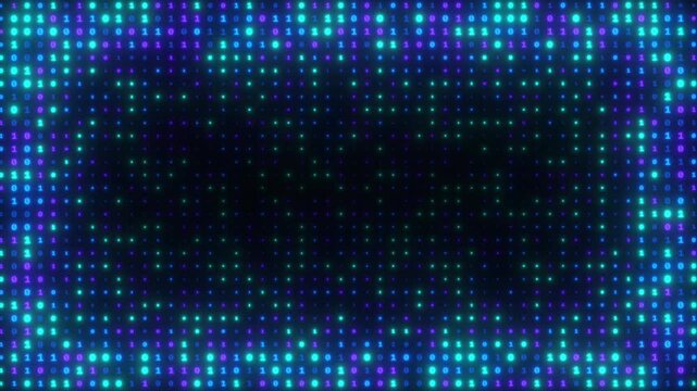 Binary code frame with glowing matrix data and digital technology numbers screen layout overlay backdrop, cyber security 4k video
